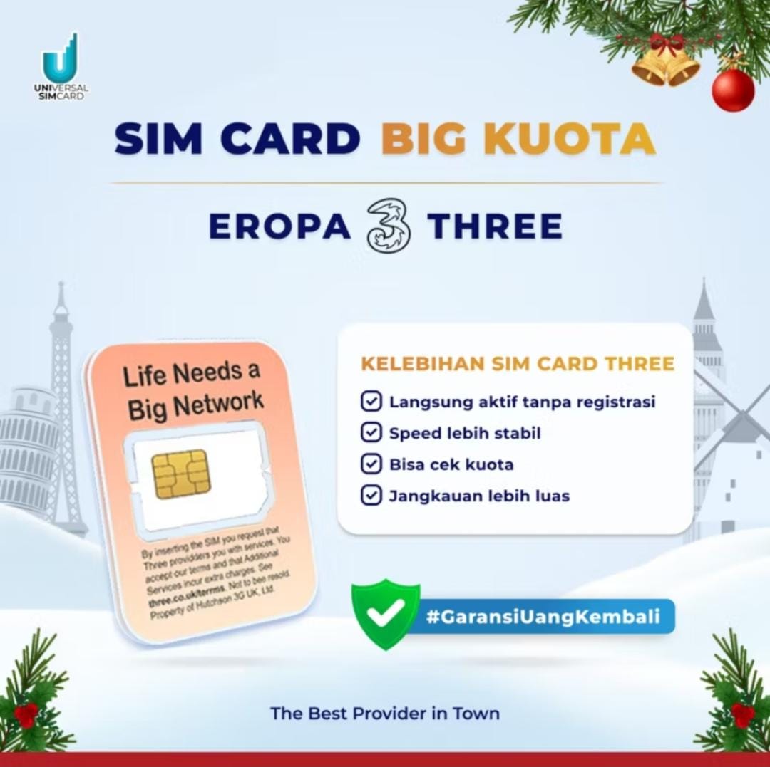 Unisim Simcard Eropa Three UK BIG DATA + Local Call