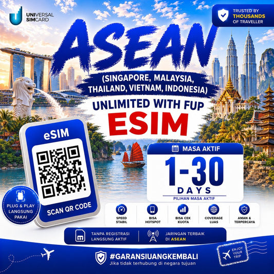 eSIM Asean Unlimited With FUP & True Unlimited (SG, Malay, Thai, Indo, Vietnam) UNISIM