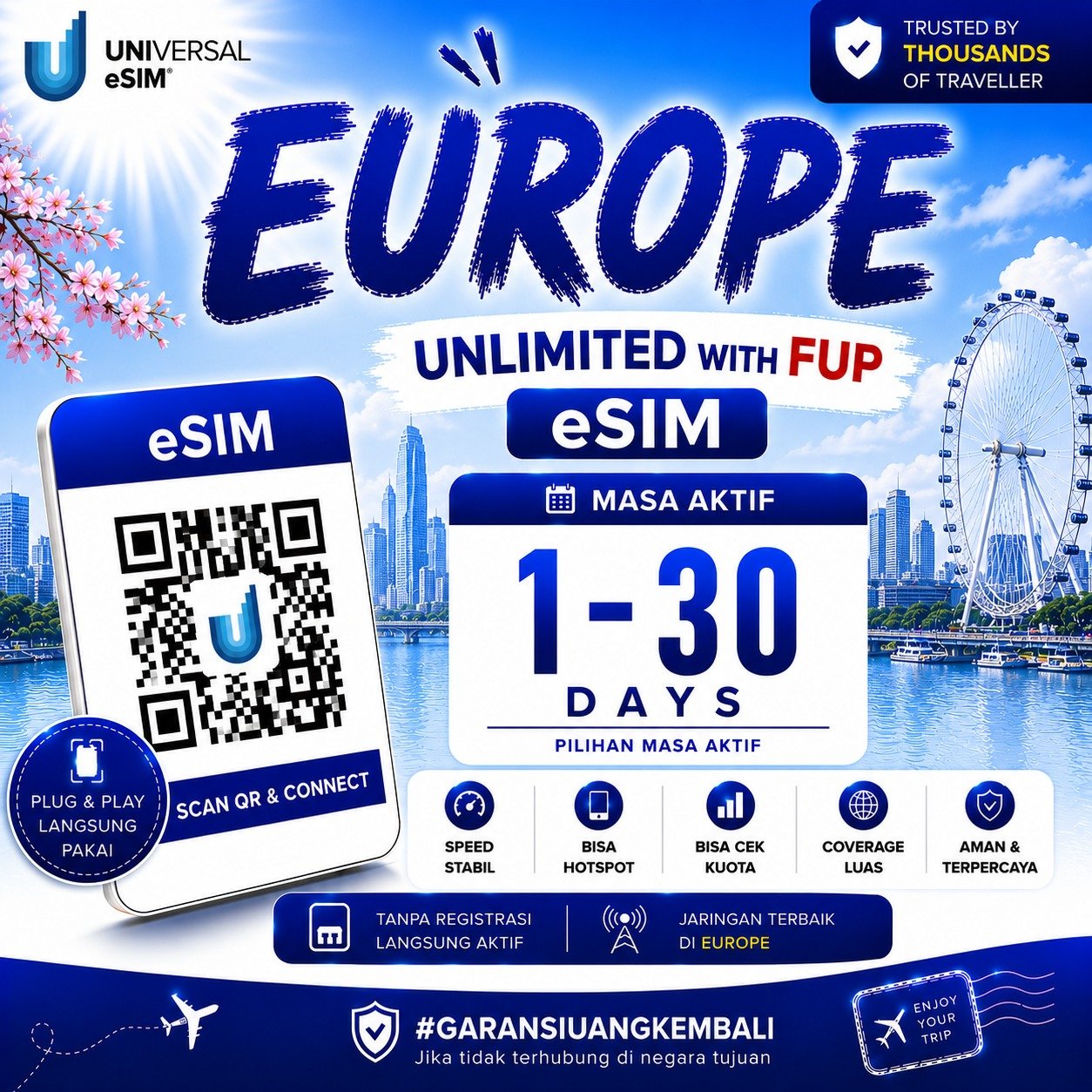 eSIM Europe + Turkey Unlimited with FUP & True Unlimited UNISIM