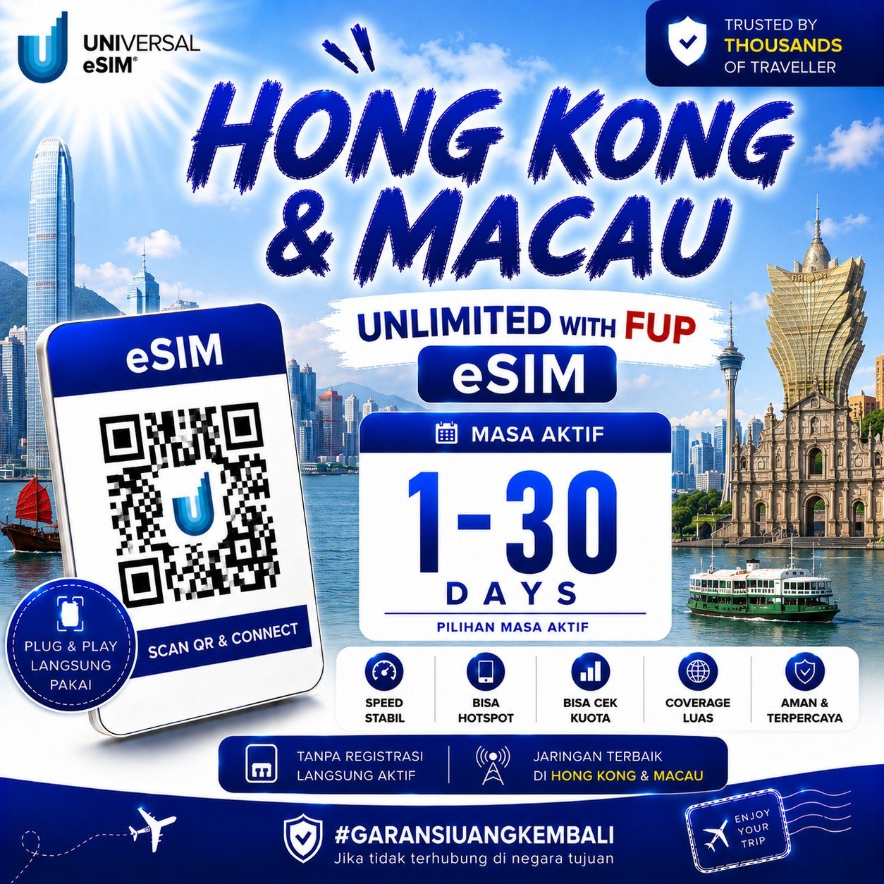 eSIM Hongkong & Macau Unlimited With FUP & True Unlimited UNISIM