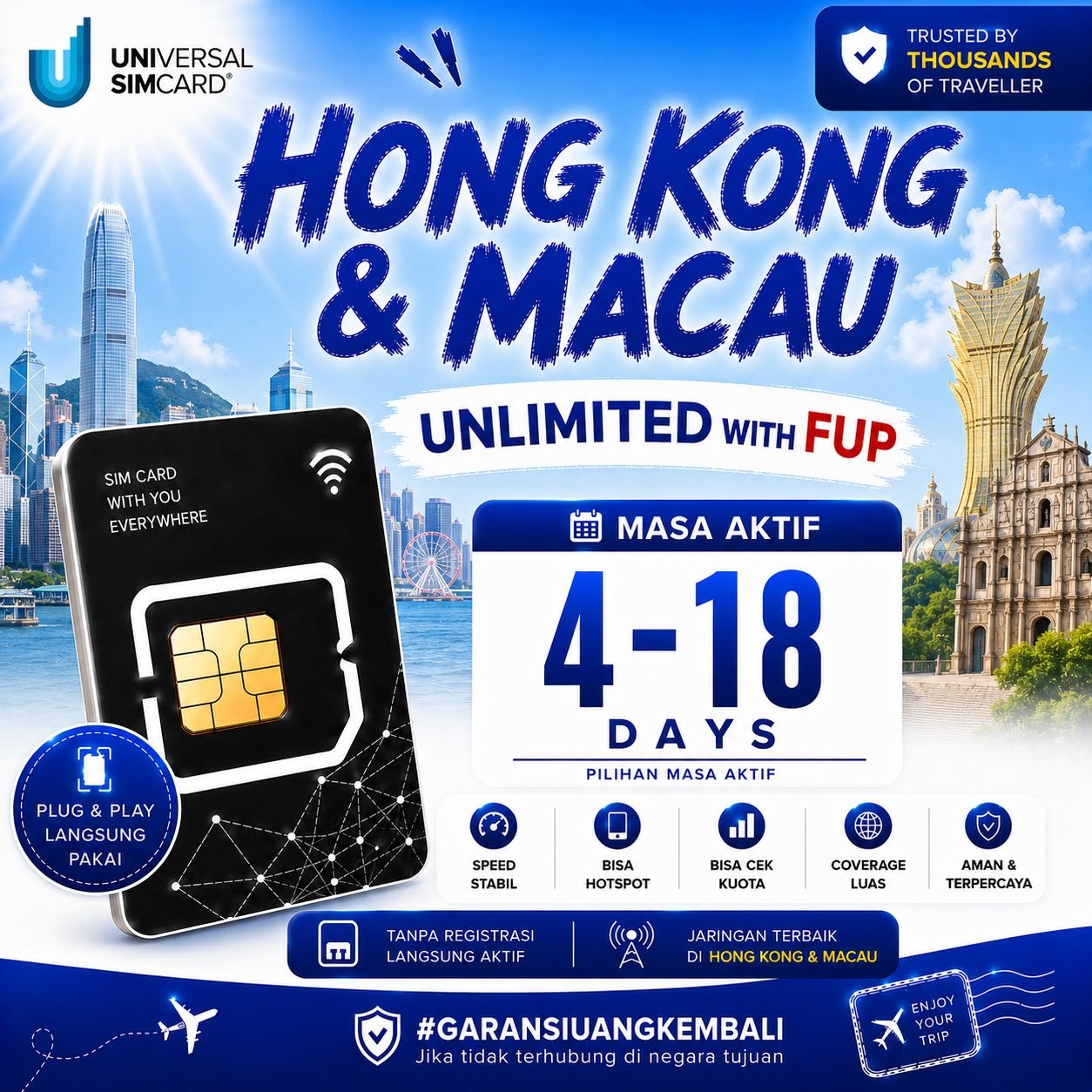 Simcard Hongkong & Macau Unlimited With FUP & True Unlimited UNISIM