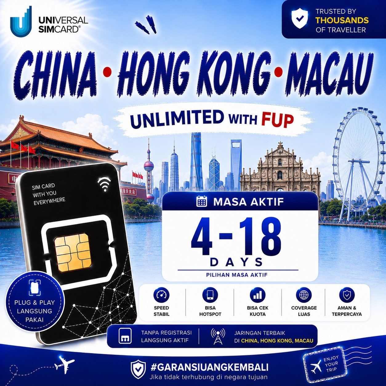 Sim Card China Hongkong Macau Unlimited With FUP & True Unlimited UNISIM